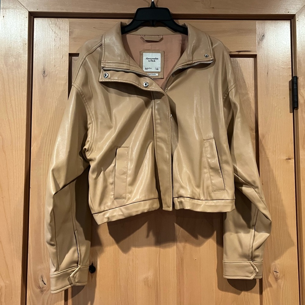 Abercrombie & Fitch Tan Vegan Leather Jacket, Size: Large